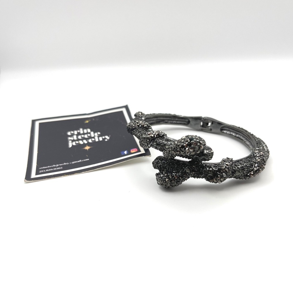Erin Steele Jewelry Black Crystal Snake Coil Hinged Bangle Bracelet‎